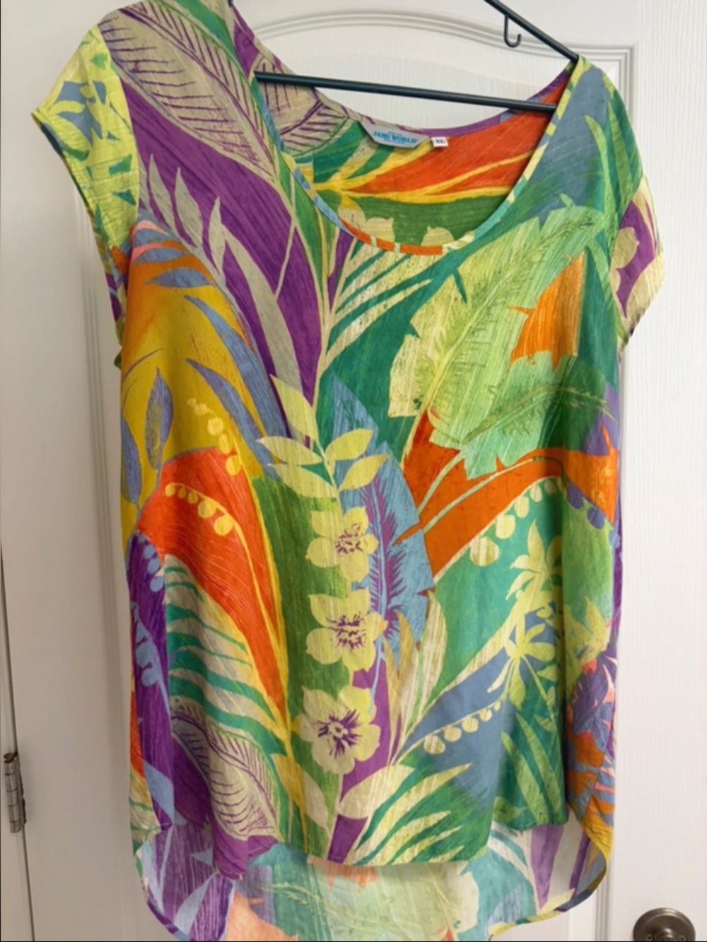 Jams world, Green Multi-Color Tropical Print Women’s Top